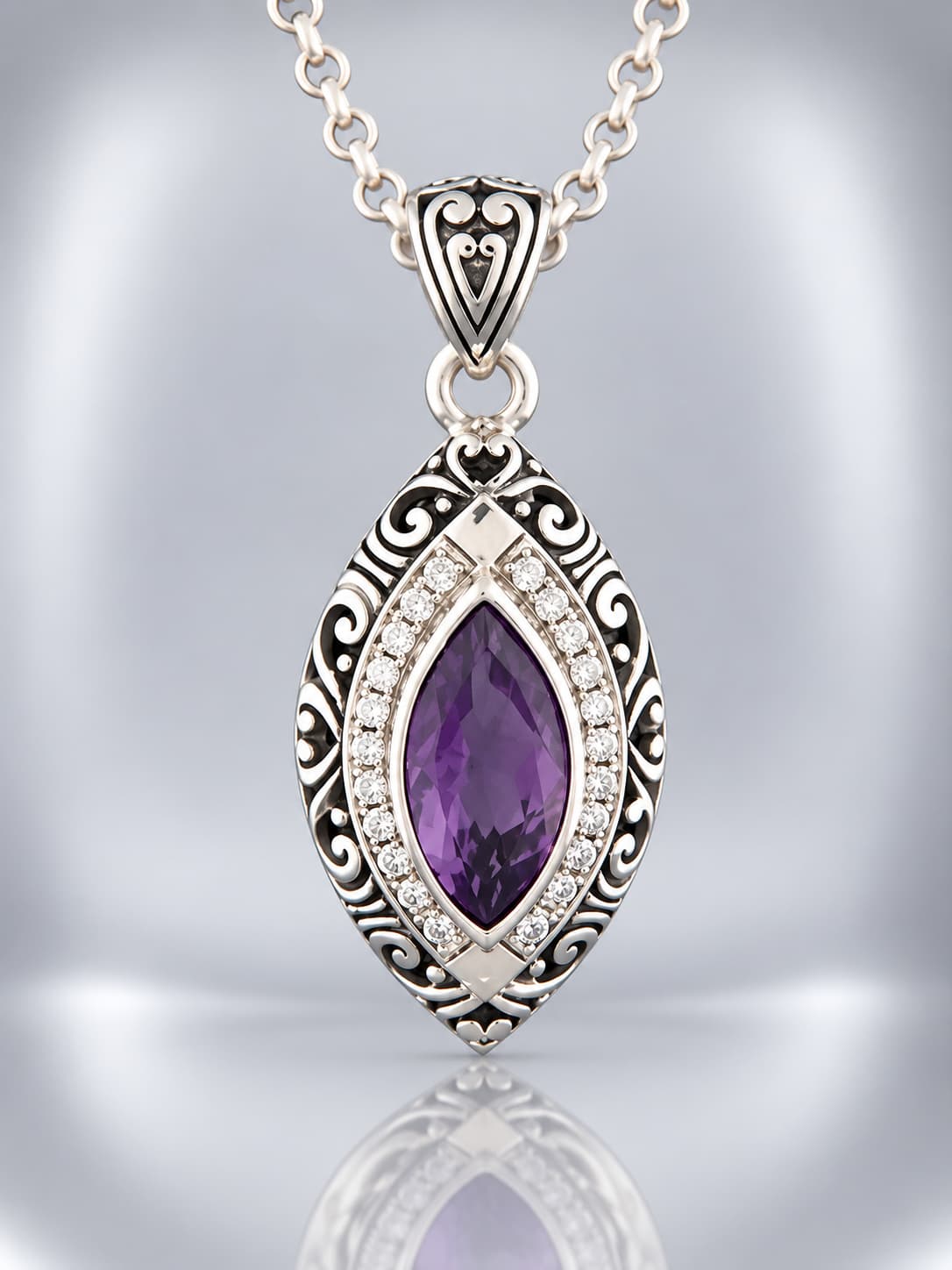sterling silver faceted amethyst pendant