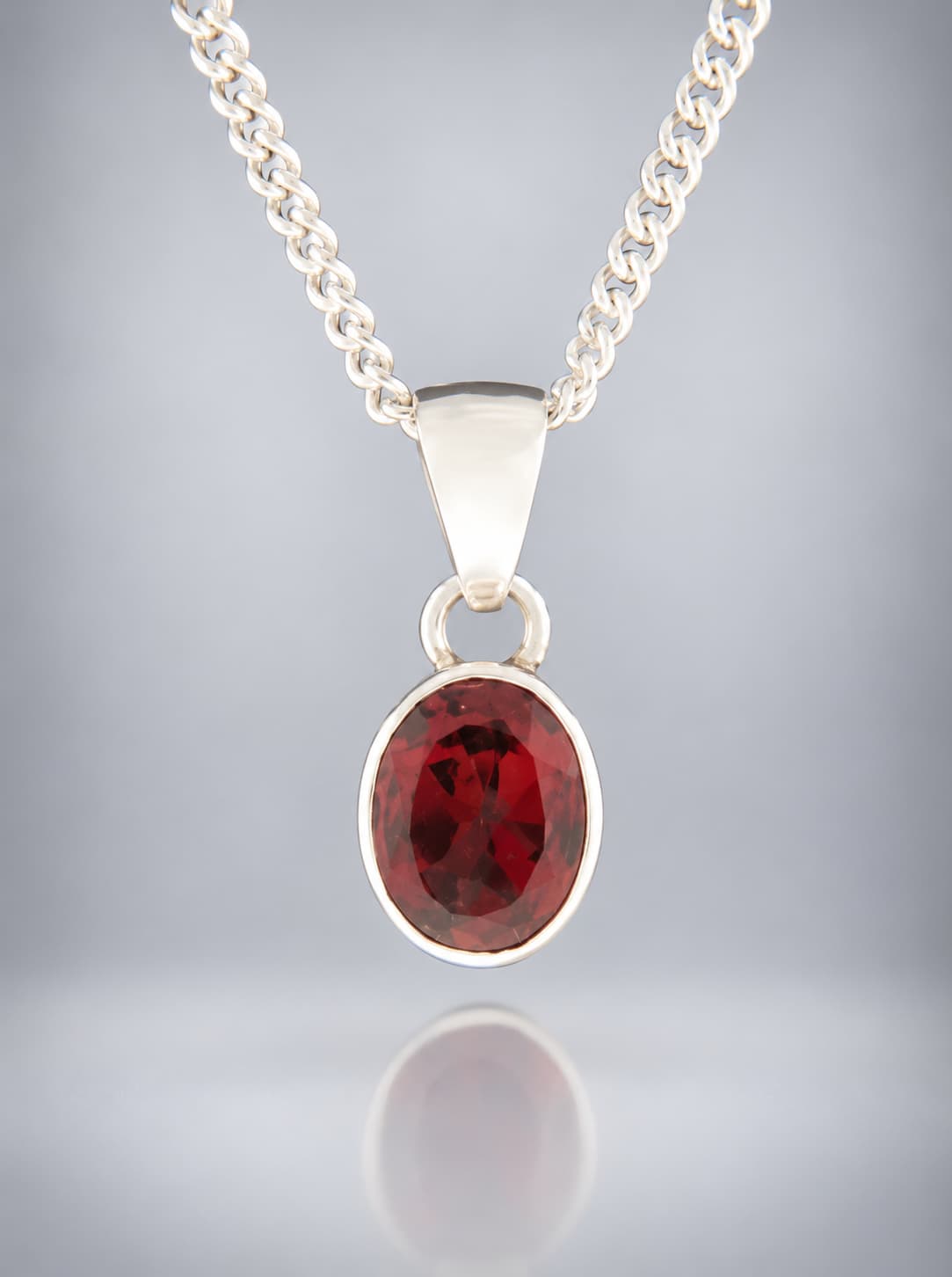 Garnet Pendant - Sterling Silver