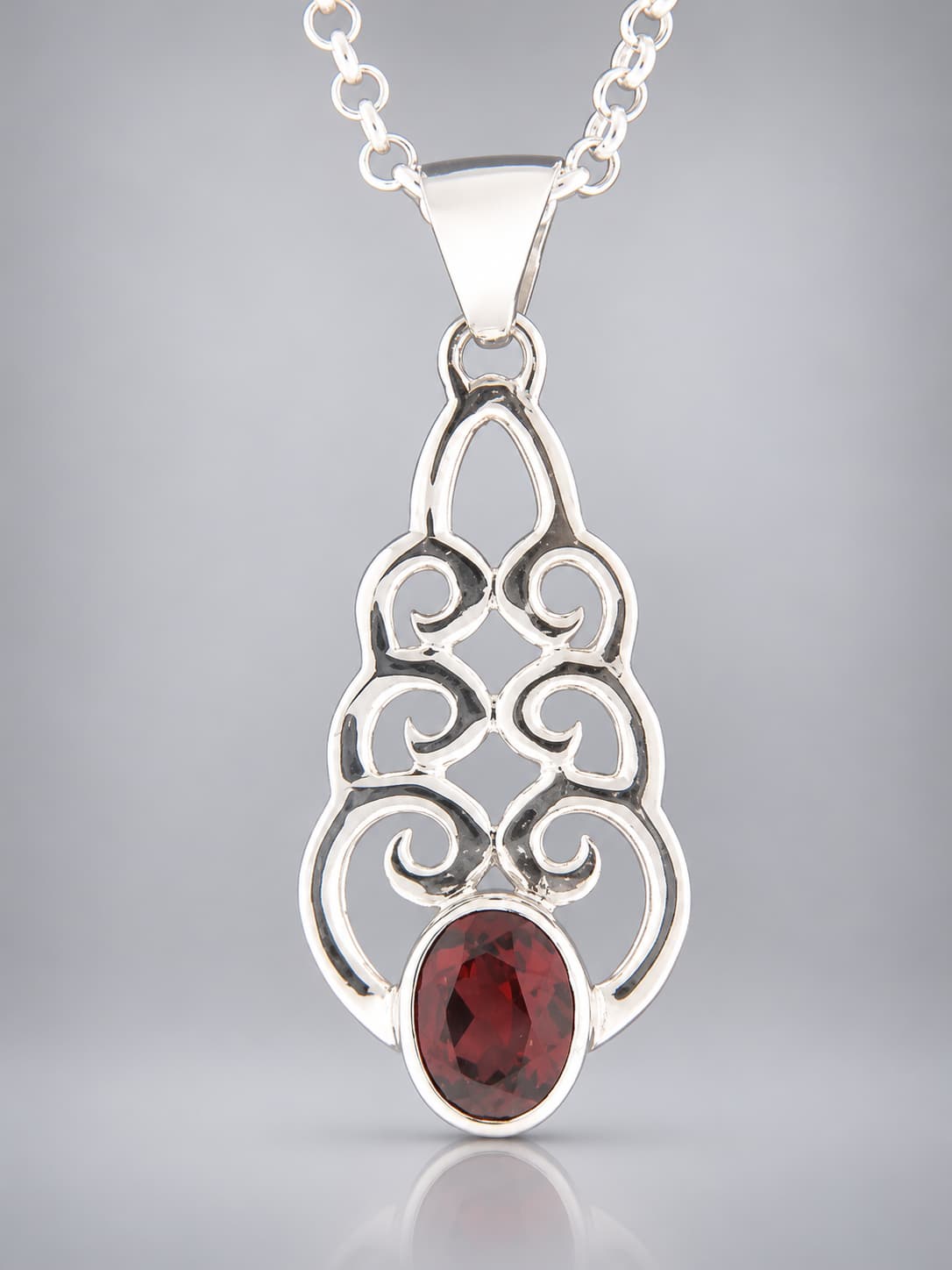 Garnet Pendant - Sterling Silver
