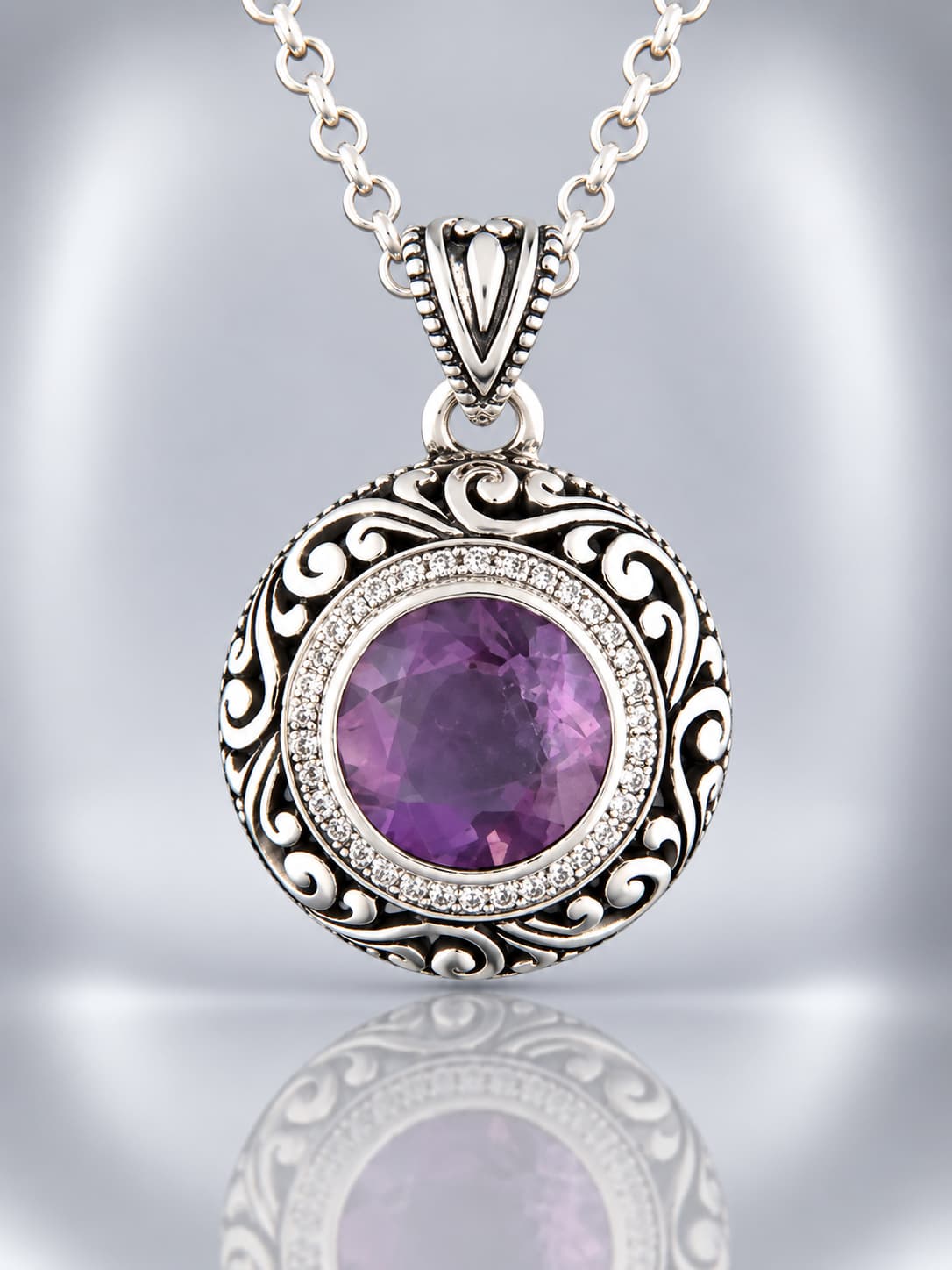 sterling silver faceted amethyst pendant
