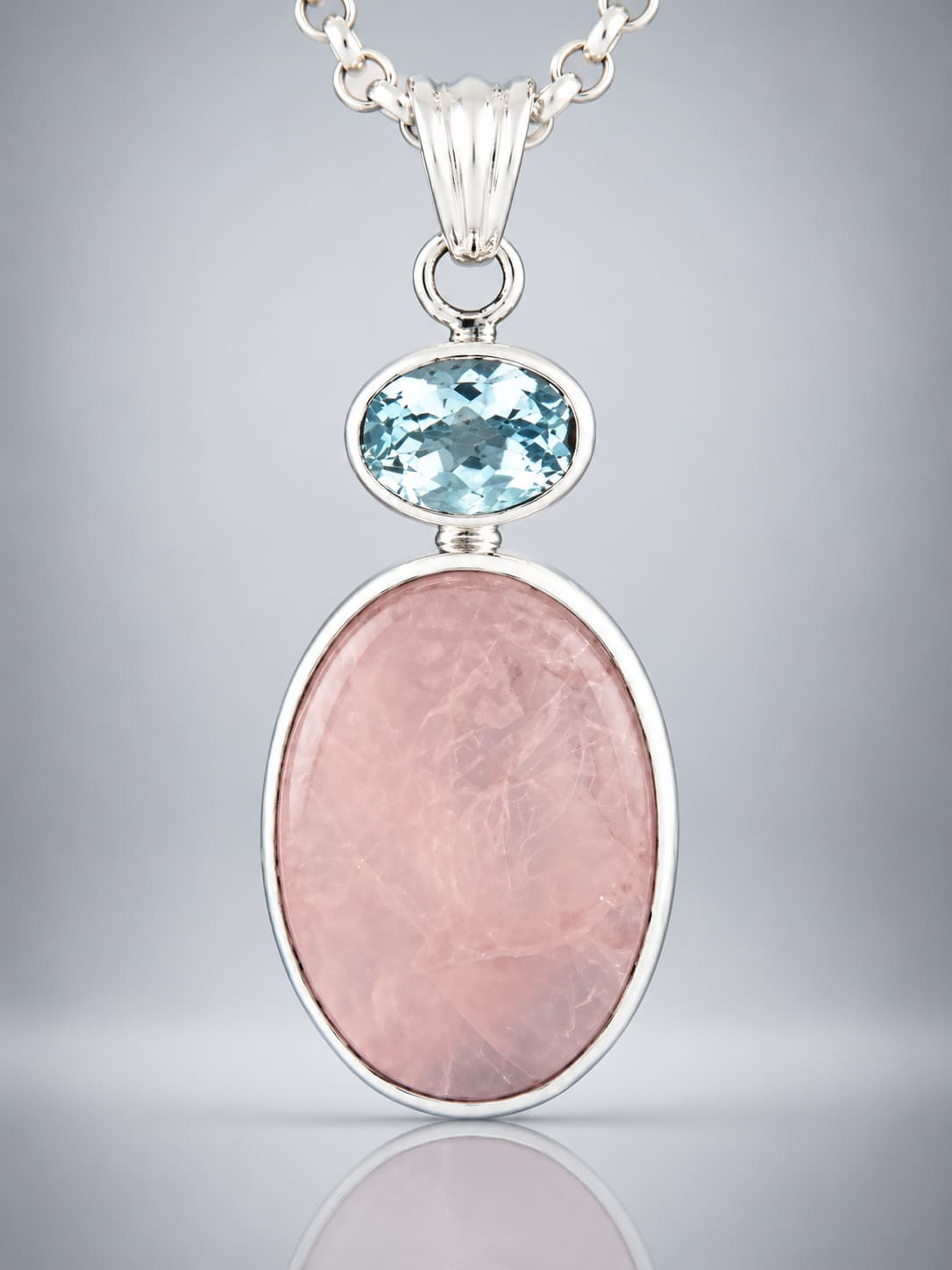 Rose Quartz with Blue Topaz sterling silver pendant