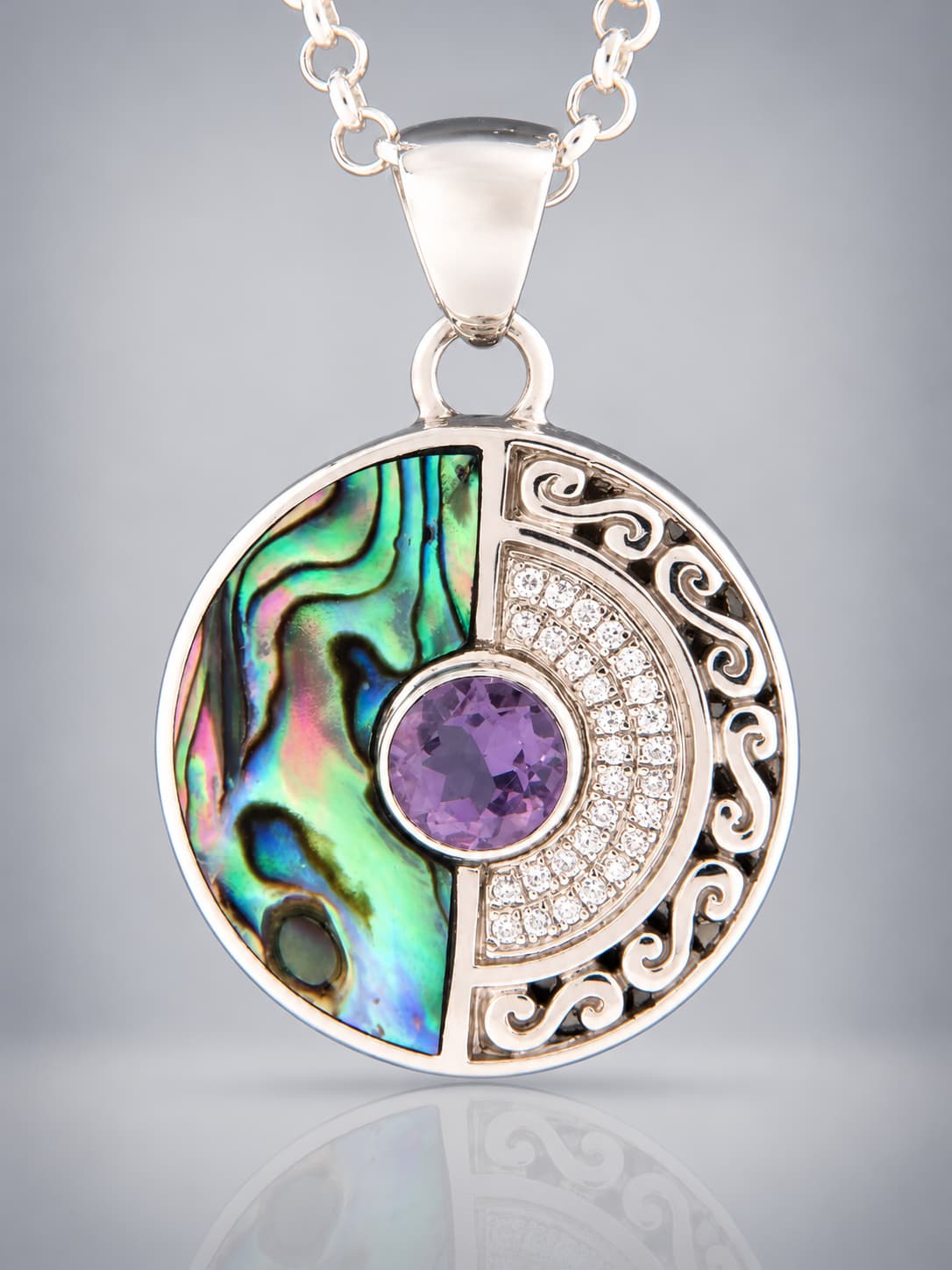 Amethyst and paua shell pendant sterling silver