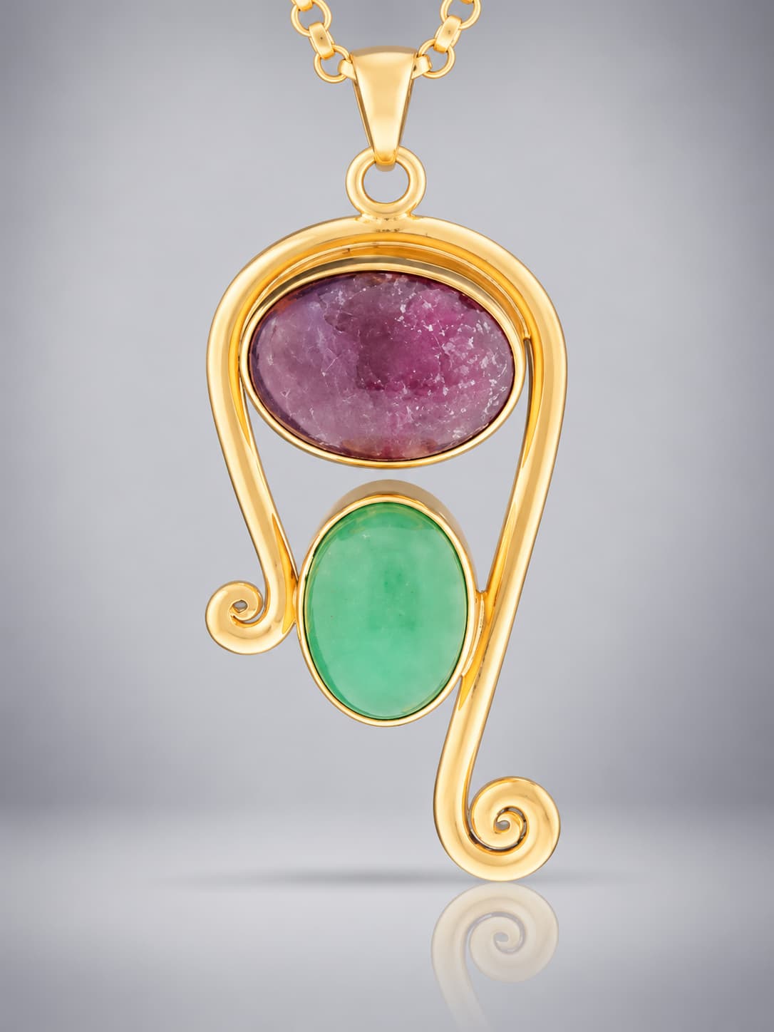 Ruby and Chrysoprase Gold vermeil pendant