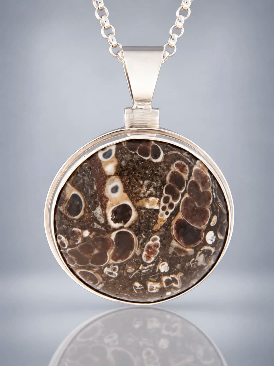 Fossilised Sea-bed Pendant - Sterling Silver - X385