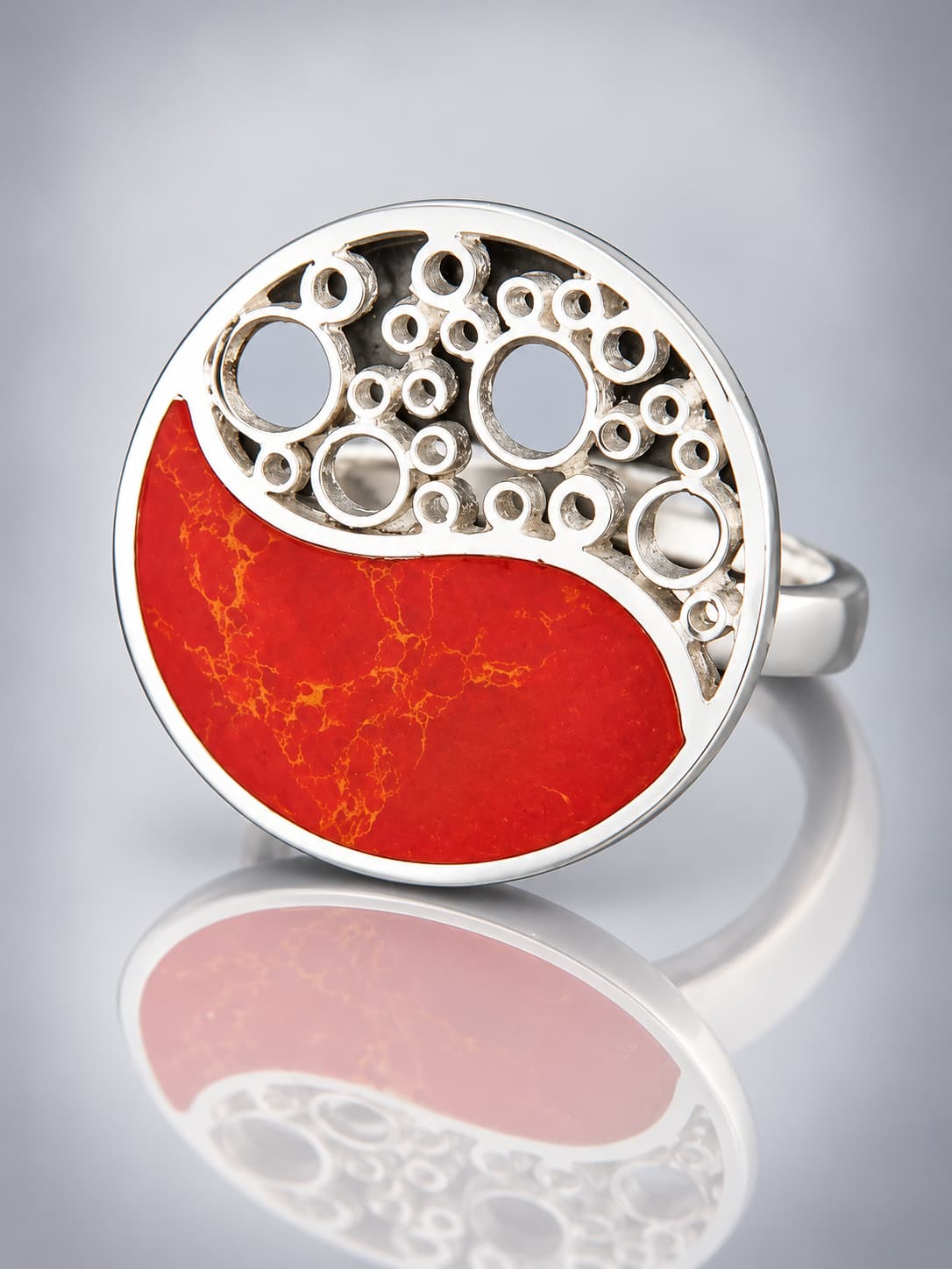 Red Coral Ring - Sterling Silver