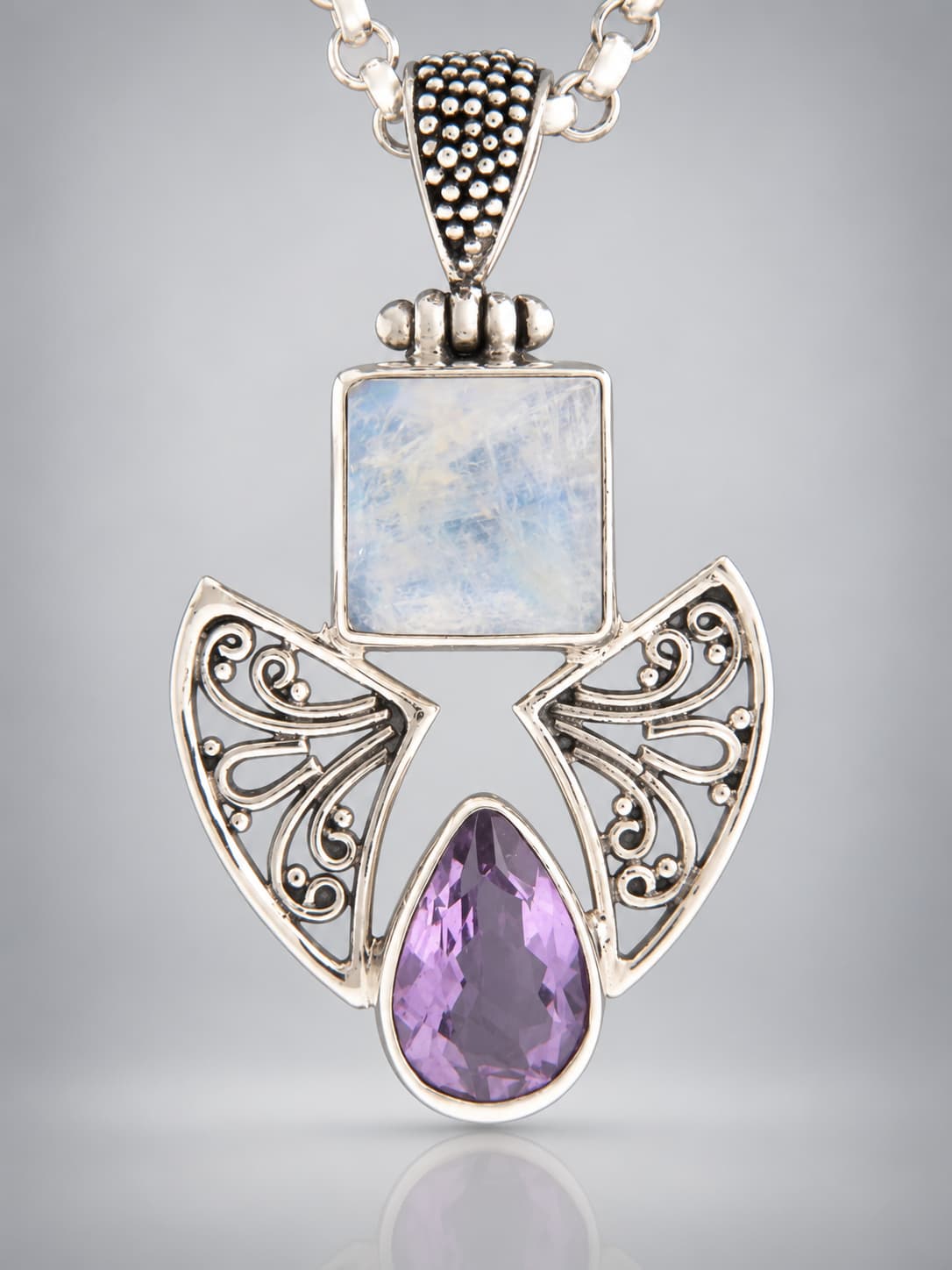 Faceted Amethyst Pendant Sterling Silver
