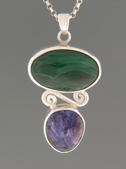 Malachite & Charoite Pendant - Sterling Silver