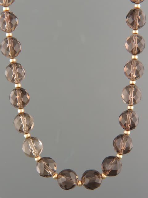 Smokey Quartz Necklace - 10mm round faceted stones