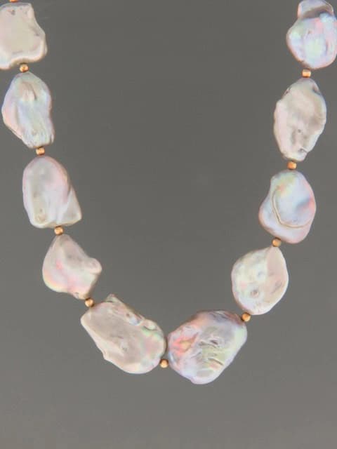 Silver Baroque Pearl Necklace with Gold beads