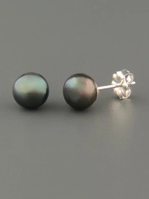 6mm Dark Pearl Stud Earrings - Sterling Silver - YD6ZS