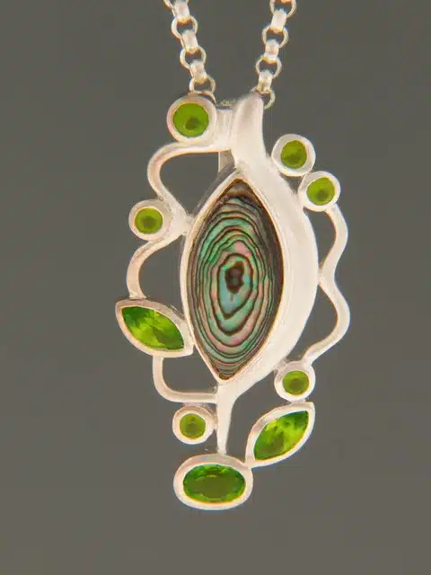 Paua Shell Pendant with Peridot - Sterling Silver