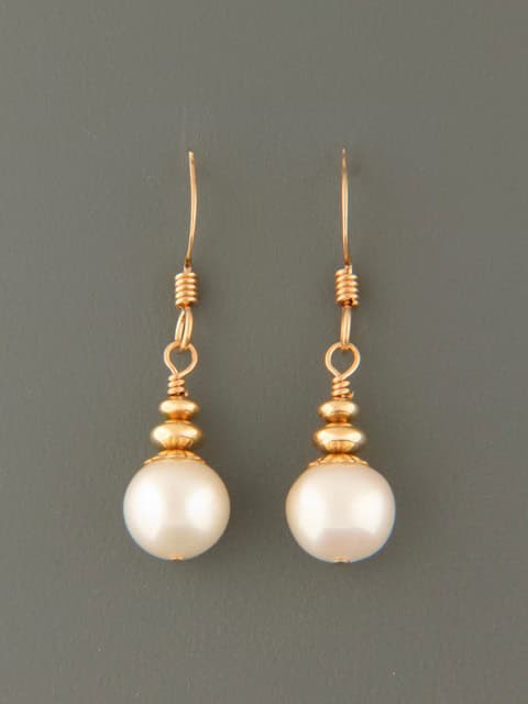 8mm White Pearl Earrings - 14ct Gold Filled - YW8UG