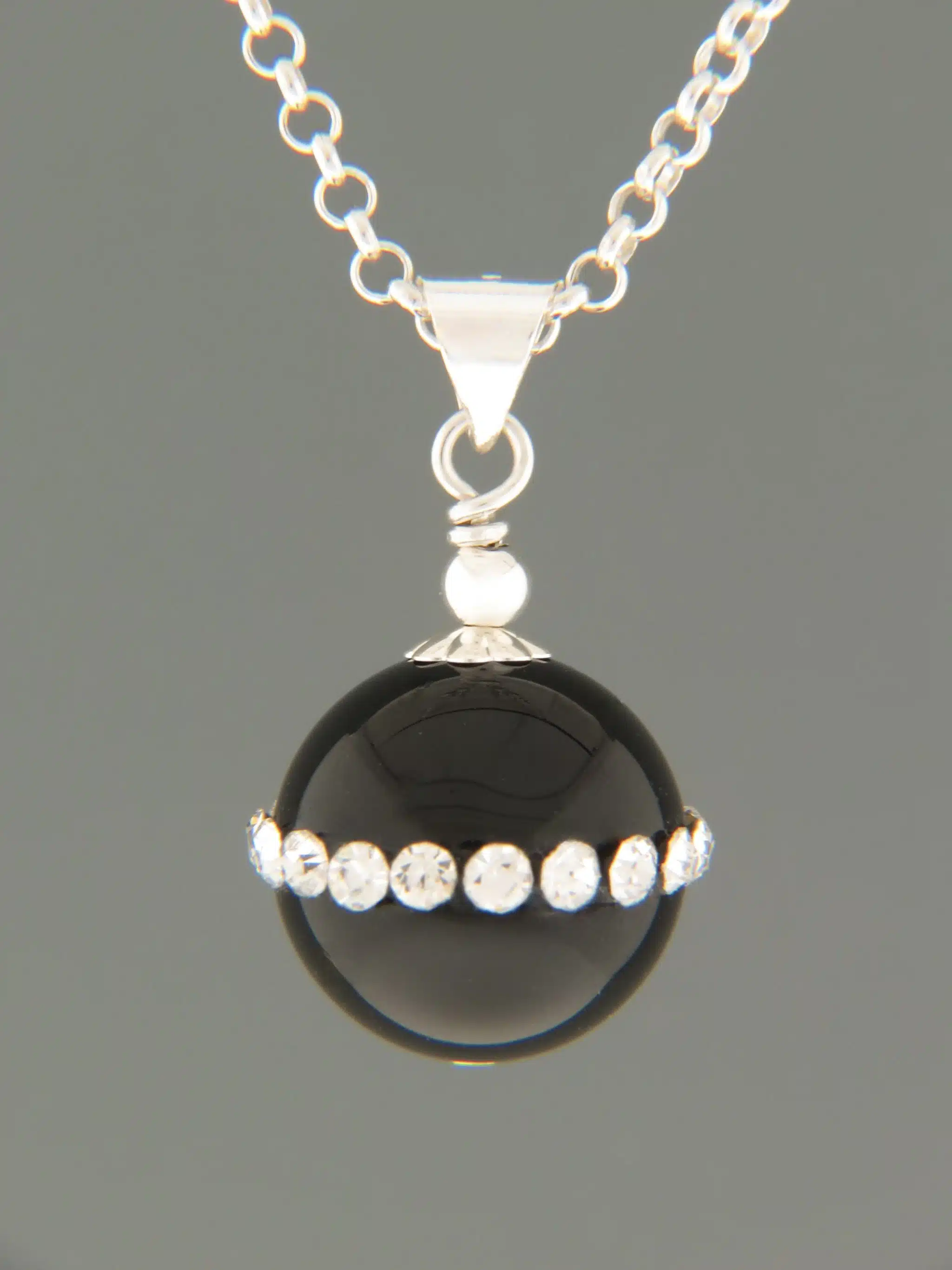 Onyx Pendant with Zircons - Sterling Silver