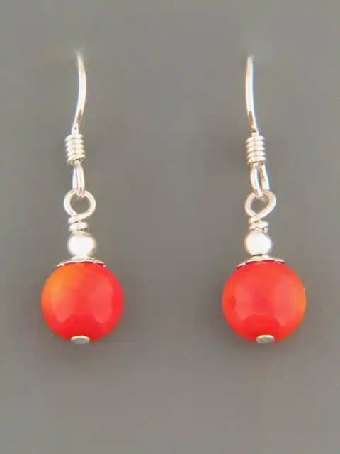 Red Coral Earrings - Sterling Silver