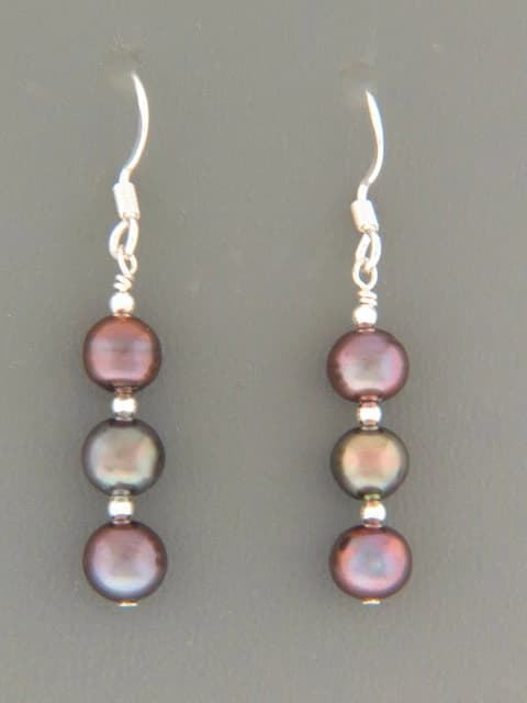 6mm Dark Pearl Earrings - Sterling Silver