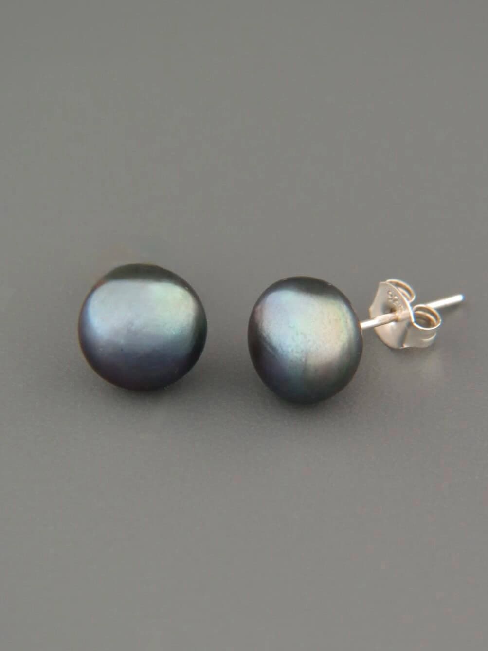 8mm Dark Pearl Stud Earrings - Sterling Silver - YD8ZS