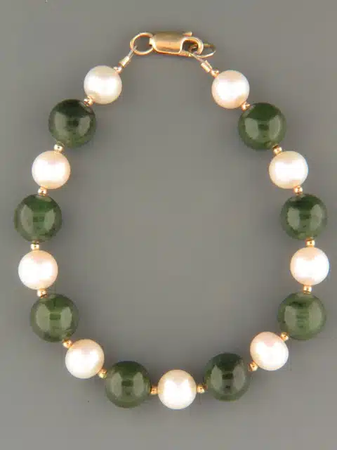 Jade & Pearl Bracelet with Gold beads