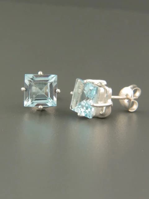 Blue Topaz Earrings - Sterling Silver stud - 8mm stones