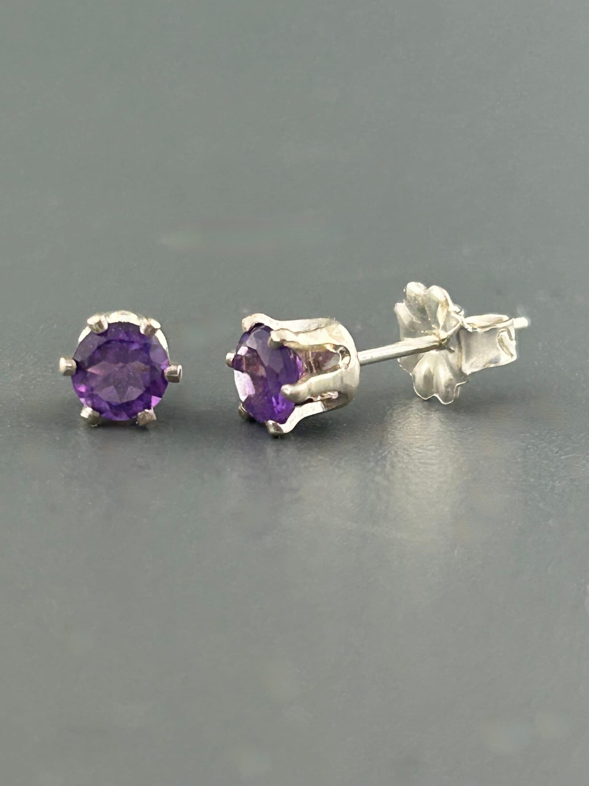 Amethyst Earrings - Sterling Silver stud - 4mm stones