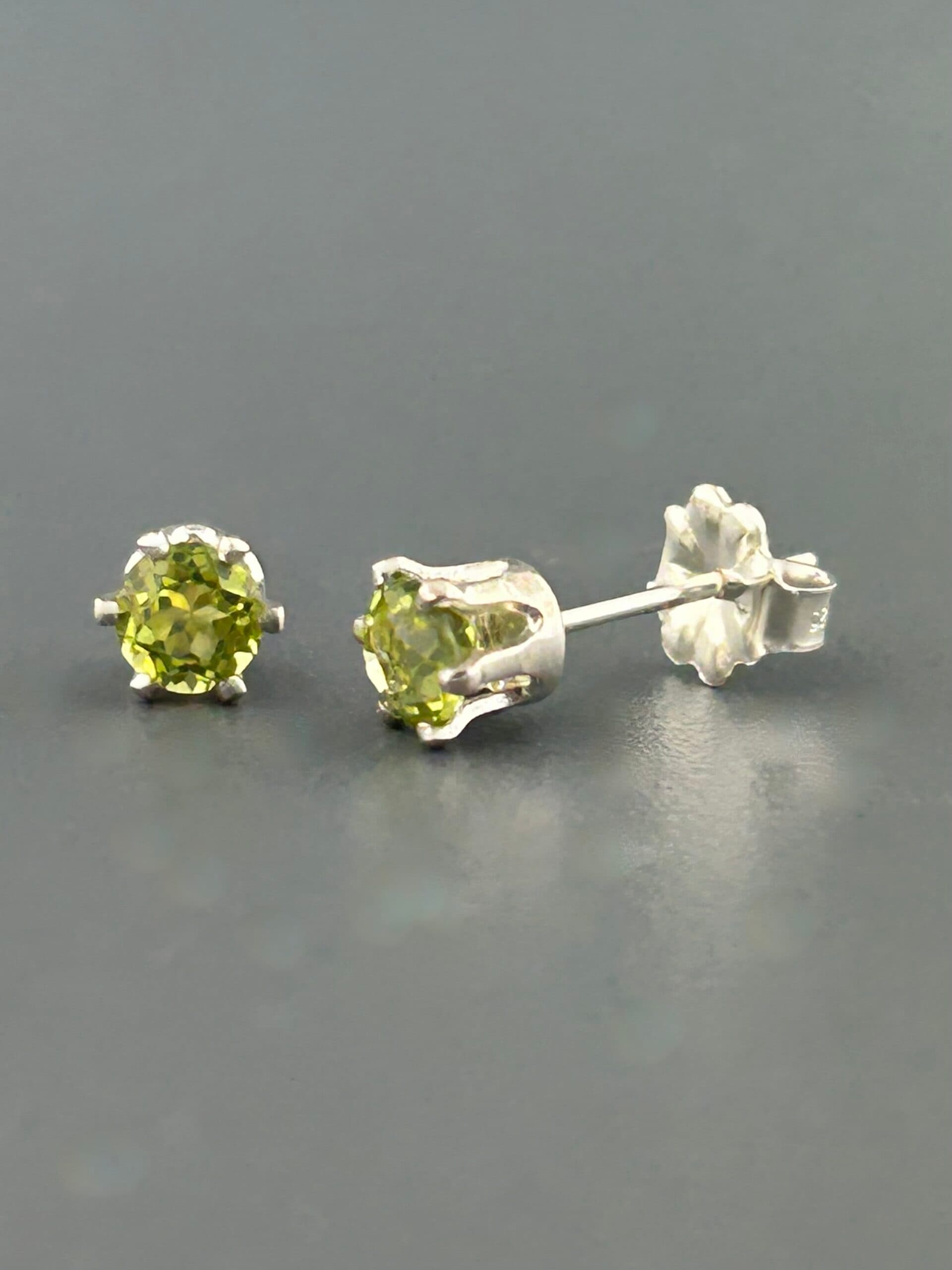 Peridot Stud Earrings - Sterling Silver - 4mm stones