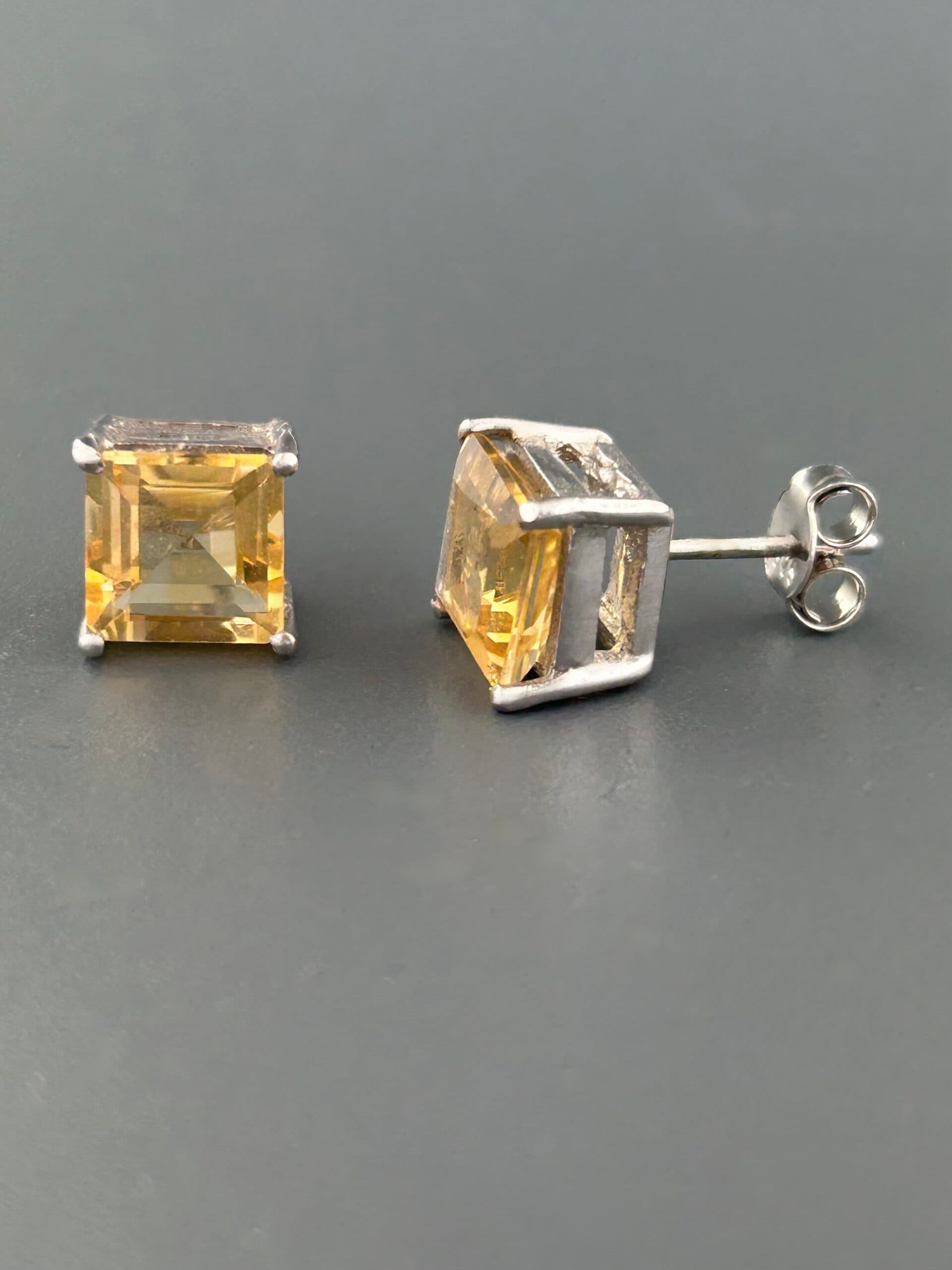 Citrine Earrings - Sterling Silver stud - 8mm stones