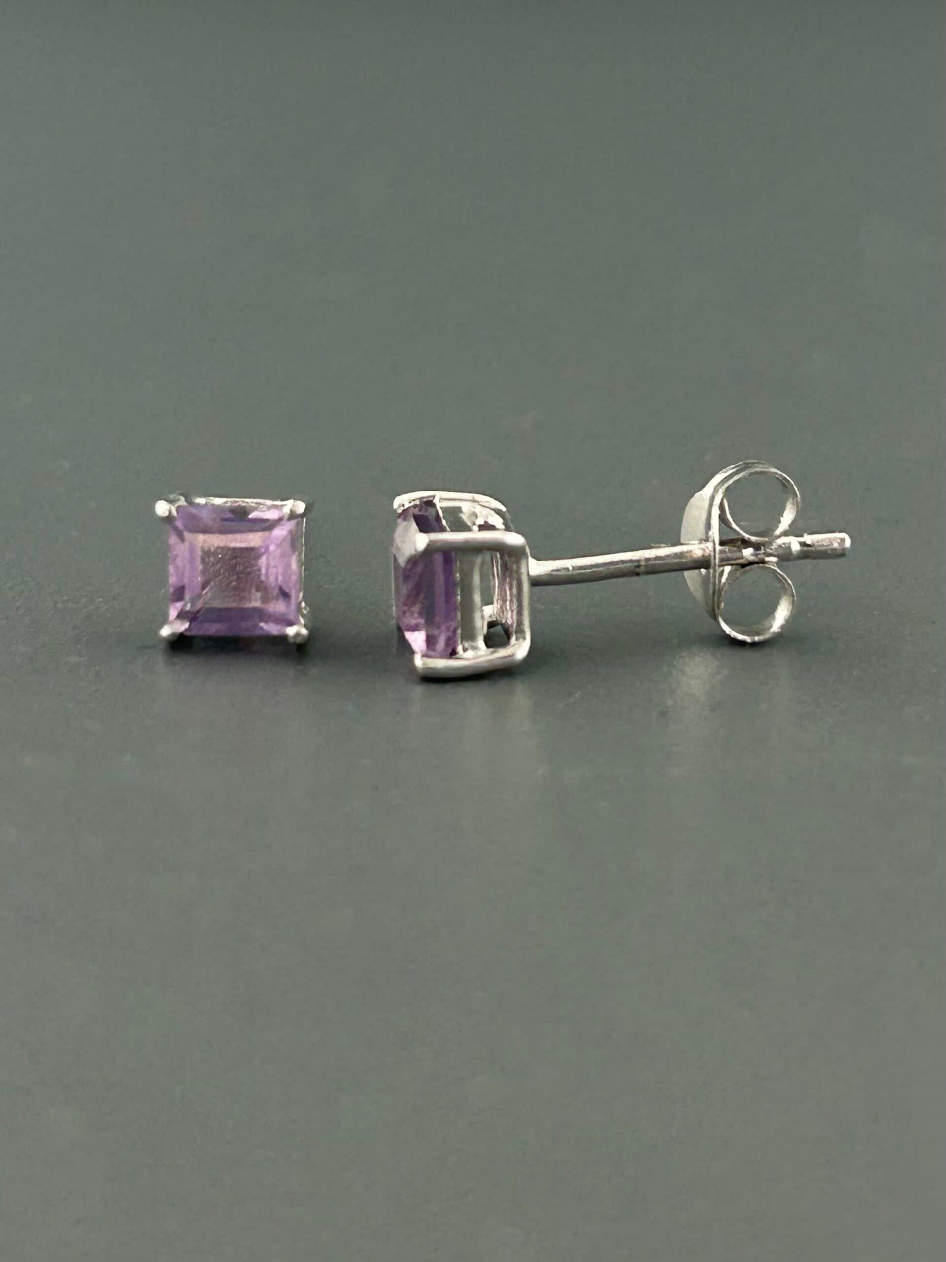 Amethyst Earrings - Sterling Silver stud - 4mm stones
