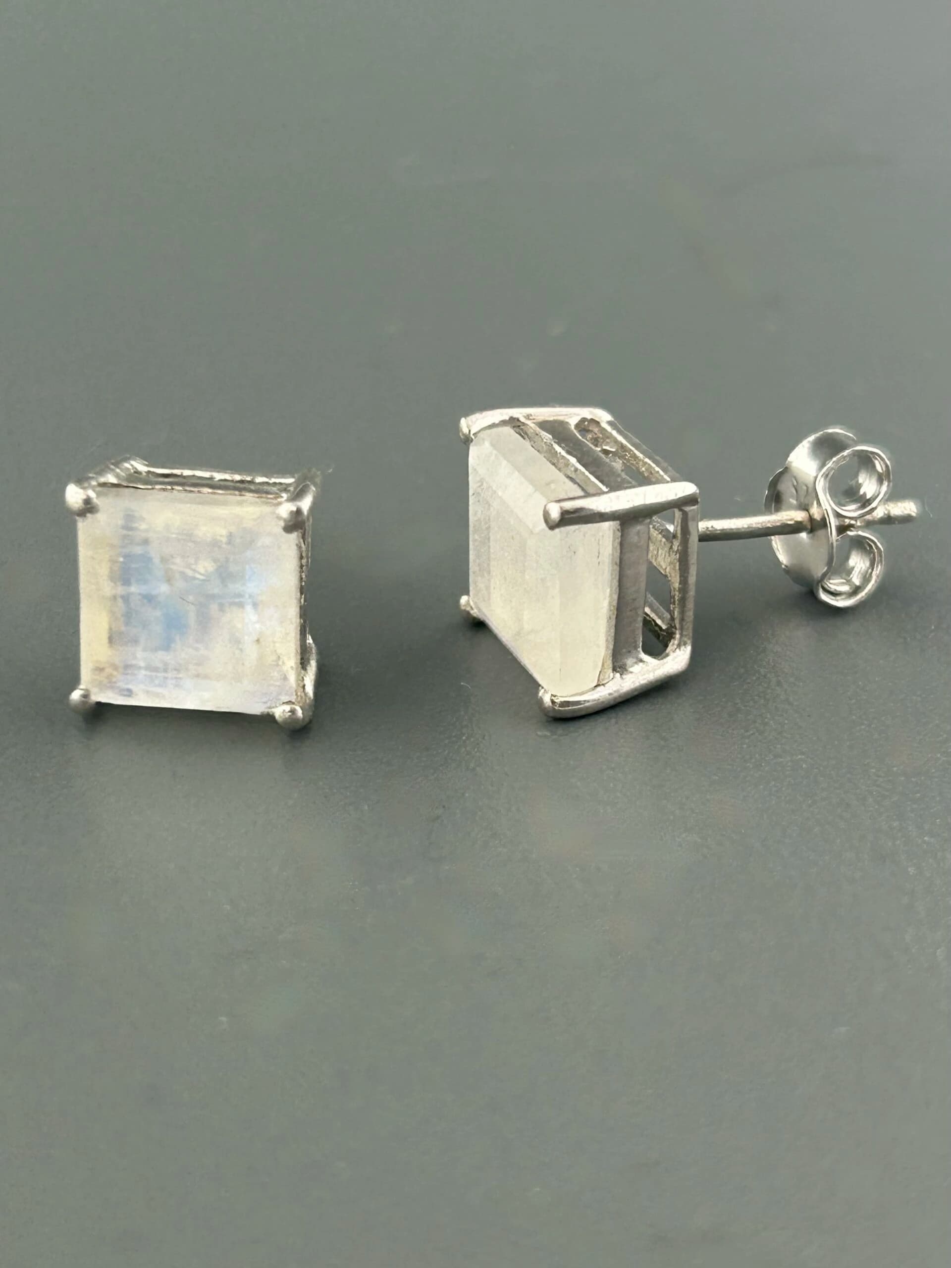 Moonstone Earrings - Sterling Silver stud - 8mm stones