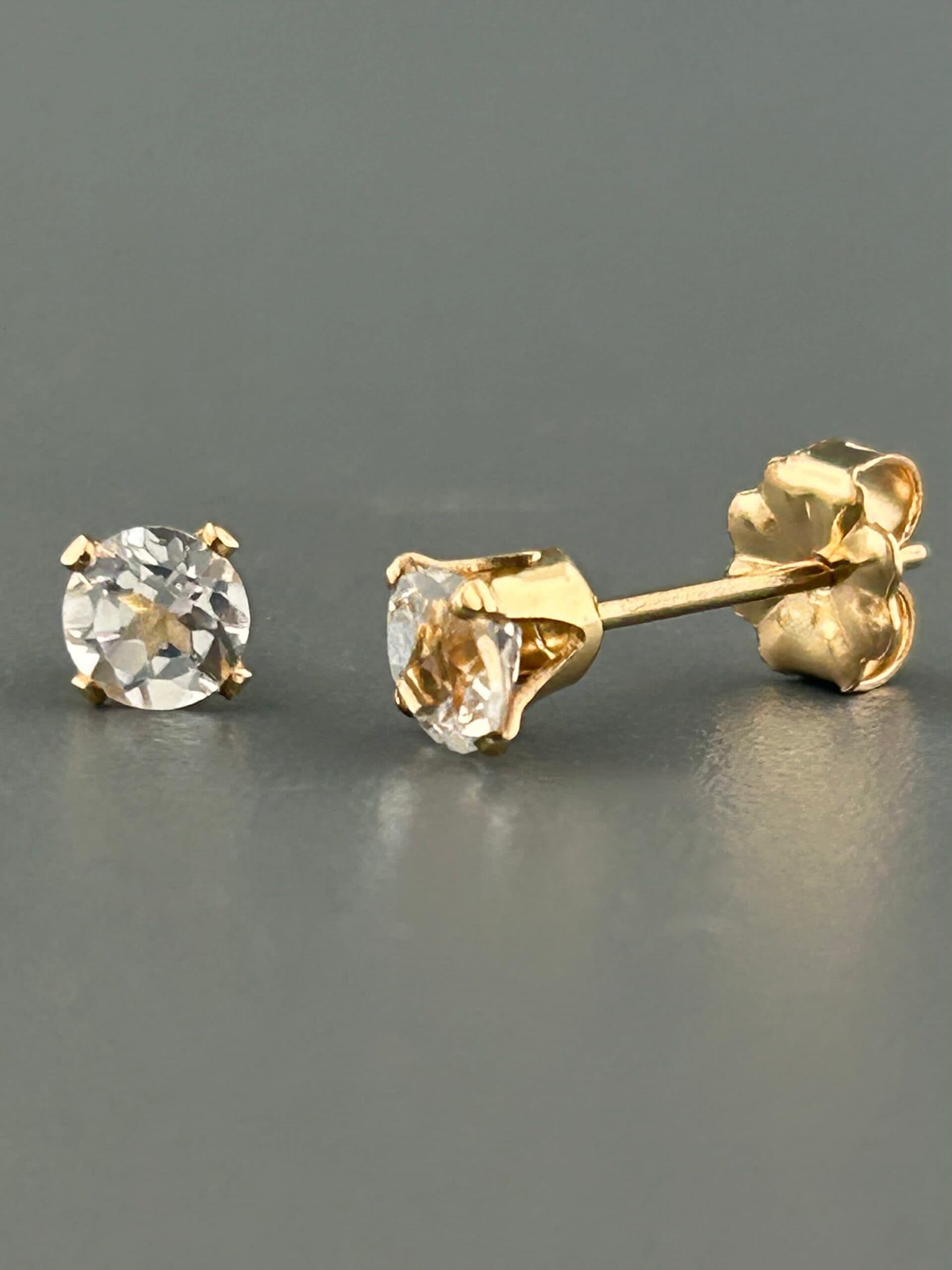 White Topaz Earrings - Gold stud - 3mm stones