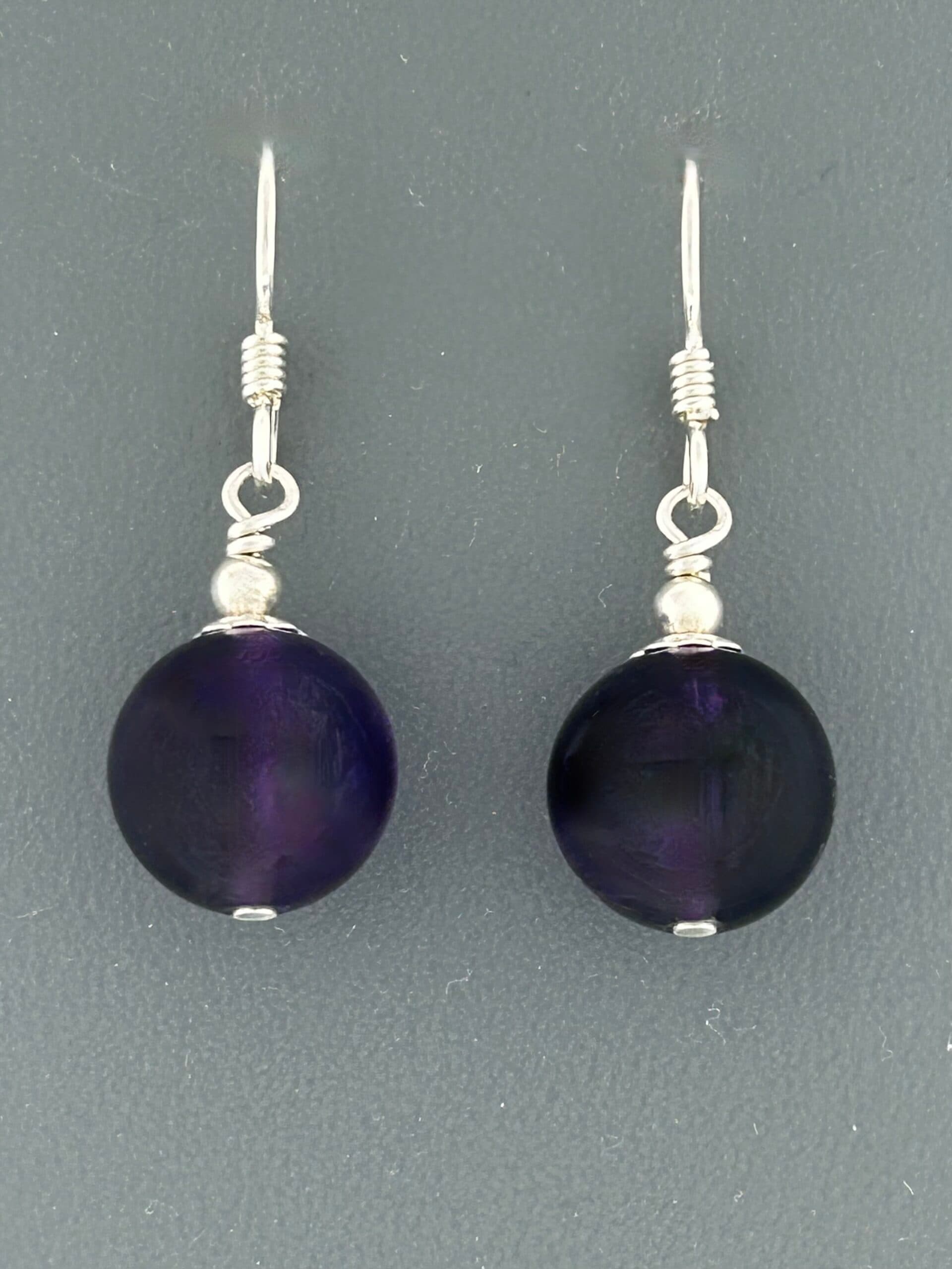 Amethyst Earrings - Sterling Silver - 12mm stones