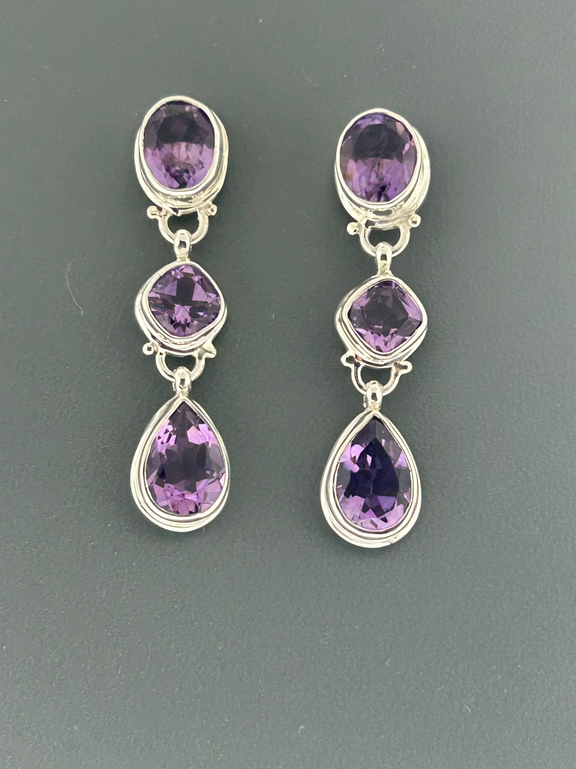 Amethyst Earrings - Sterling Silver stud