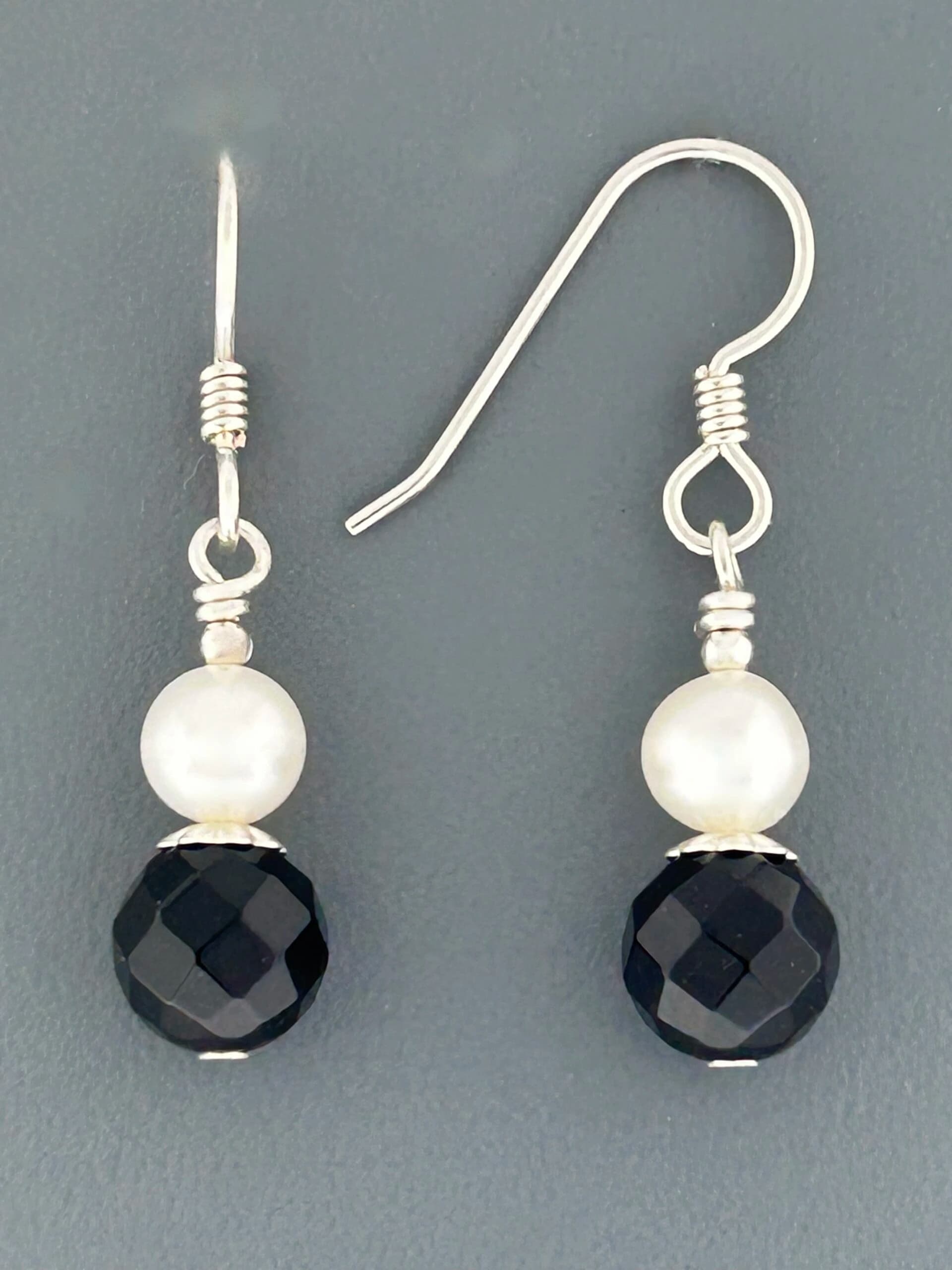 Onyx Earrings with Pearls - Sterling Silver