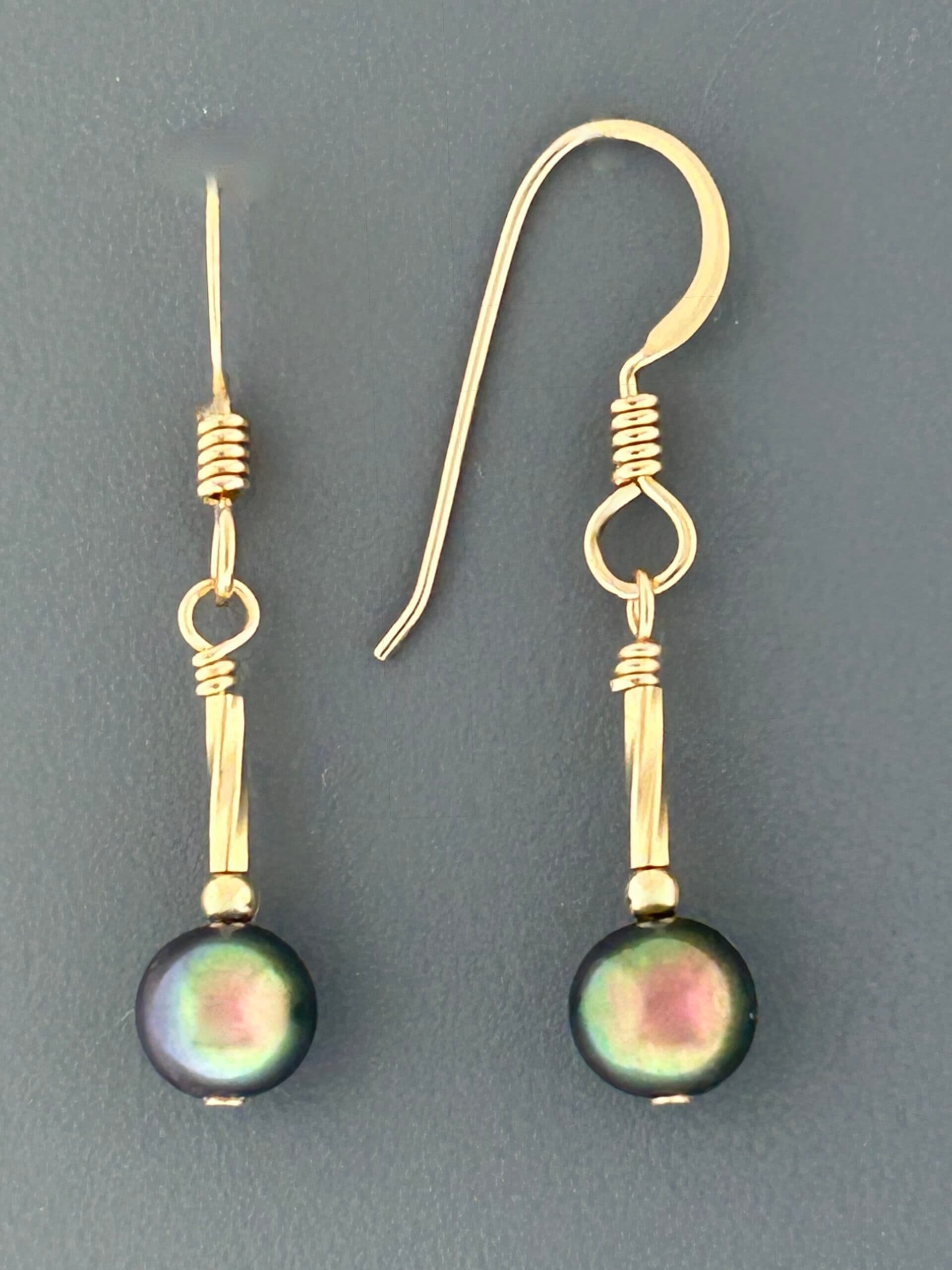 6mm Dark Pearl Earrings - 14ct Gold Filled - YD6HG