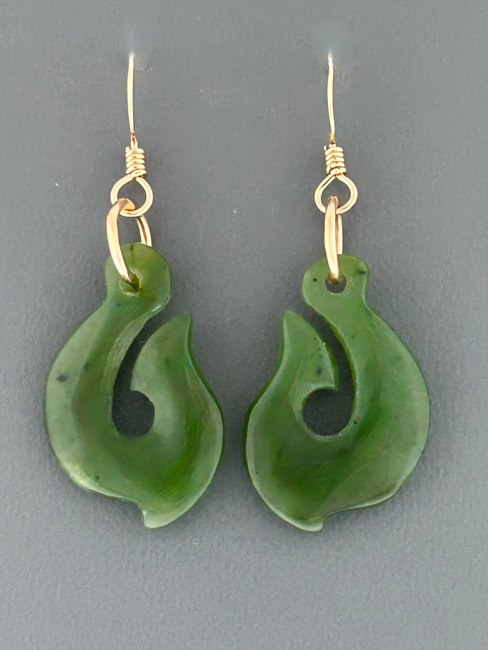 Jade Fish-hook Earrings - 14ct Gold Filled