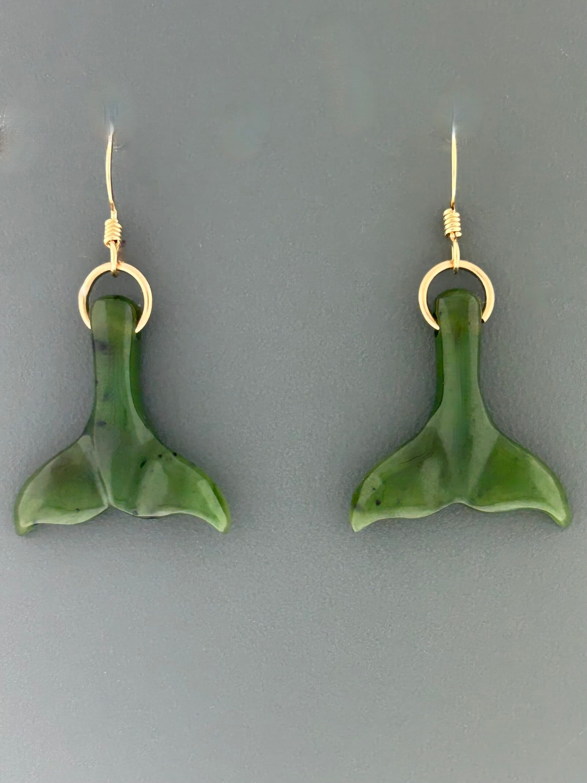 Jade Earrings - Whale Tails - 14ct Gold Filled