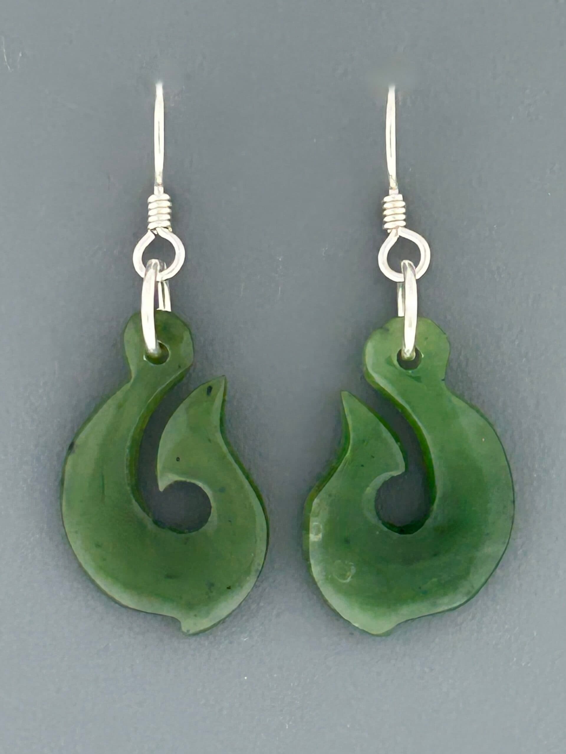Jade Fish-hook Earrings - Sterling Silver