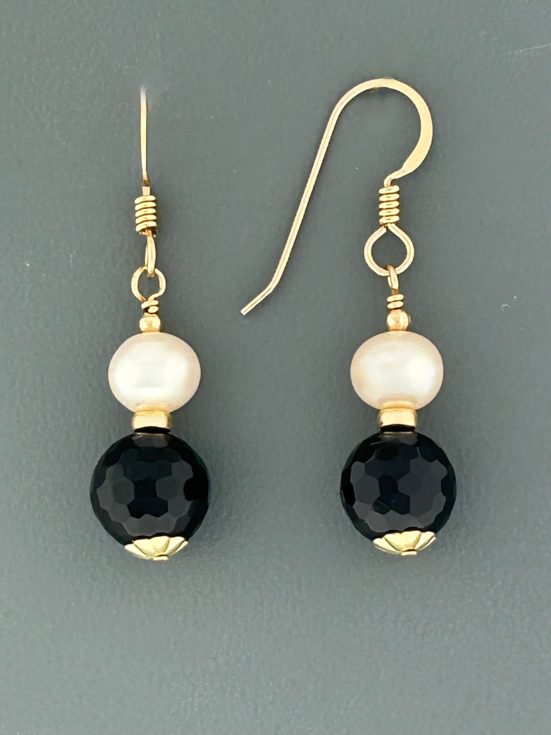 Onyx Earrings with Pearls - 14ct Gold Filled