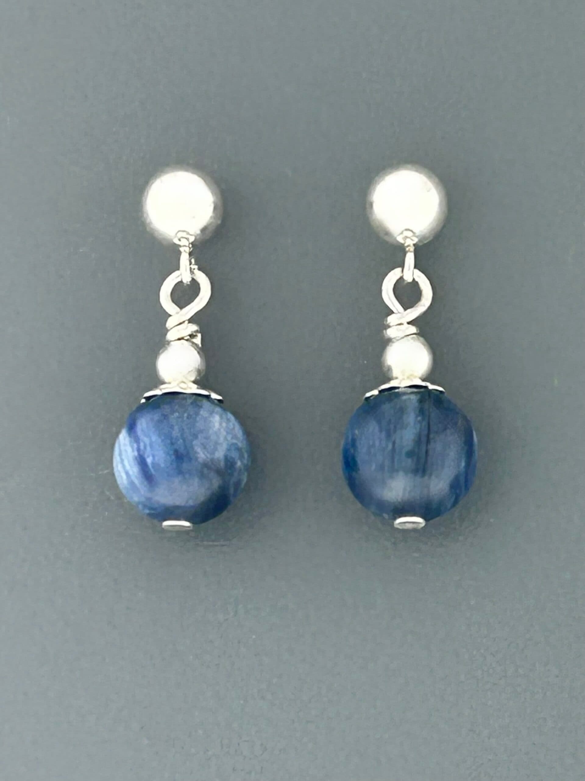 Kyanite Earrings - Sterling Silver stud - 8mm stones