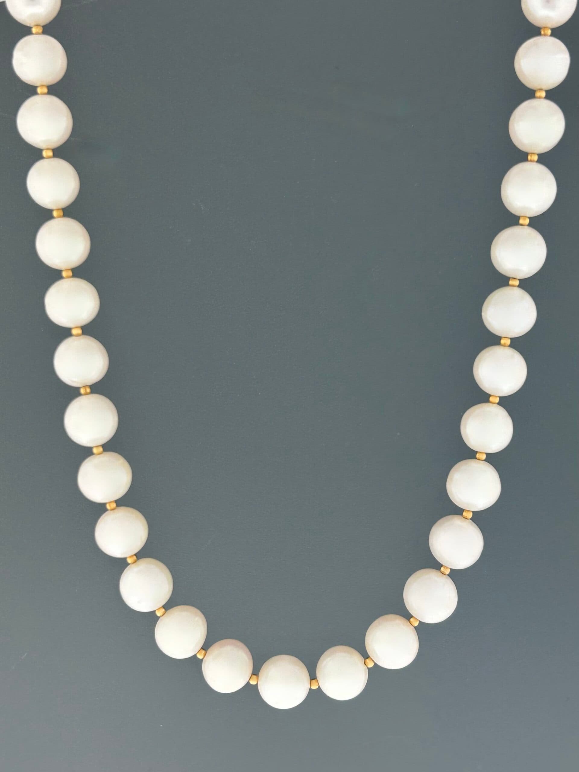 White Pearl Necklace with Gold beads - 11-14mm Pearls