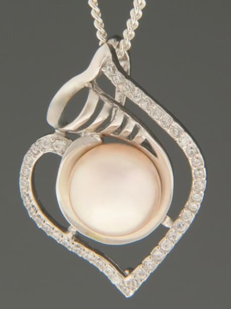 Pearl Pendant with Zircon - Sterling Silver