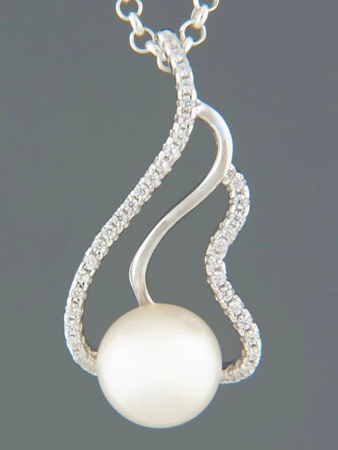 Pearl Pendant with Zircon - Sterling Silver