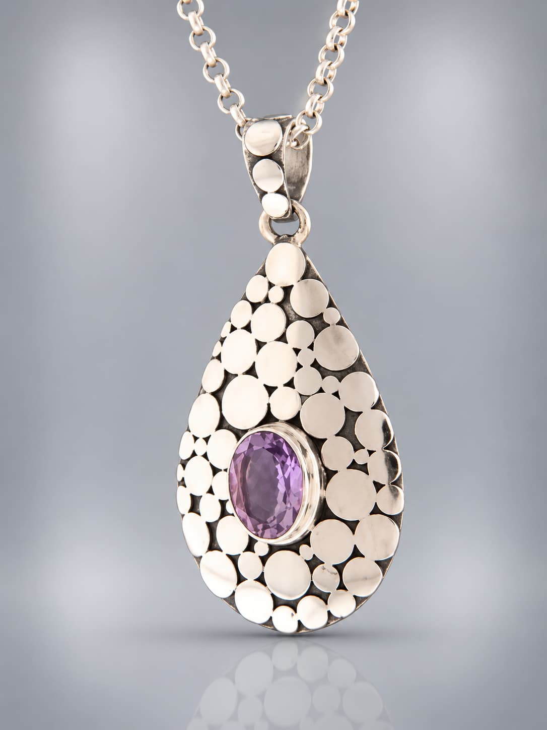 sterling silver faceted amethyst pendant