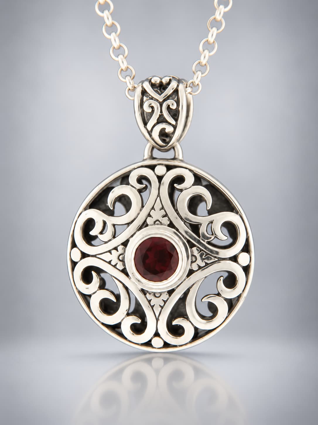 Garnet Pendant - Sterling Silver