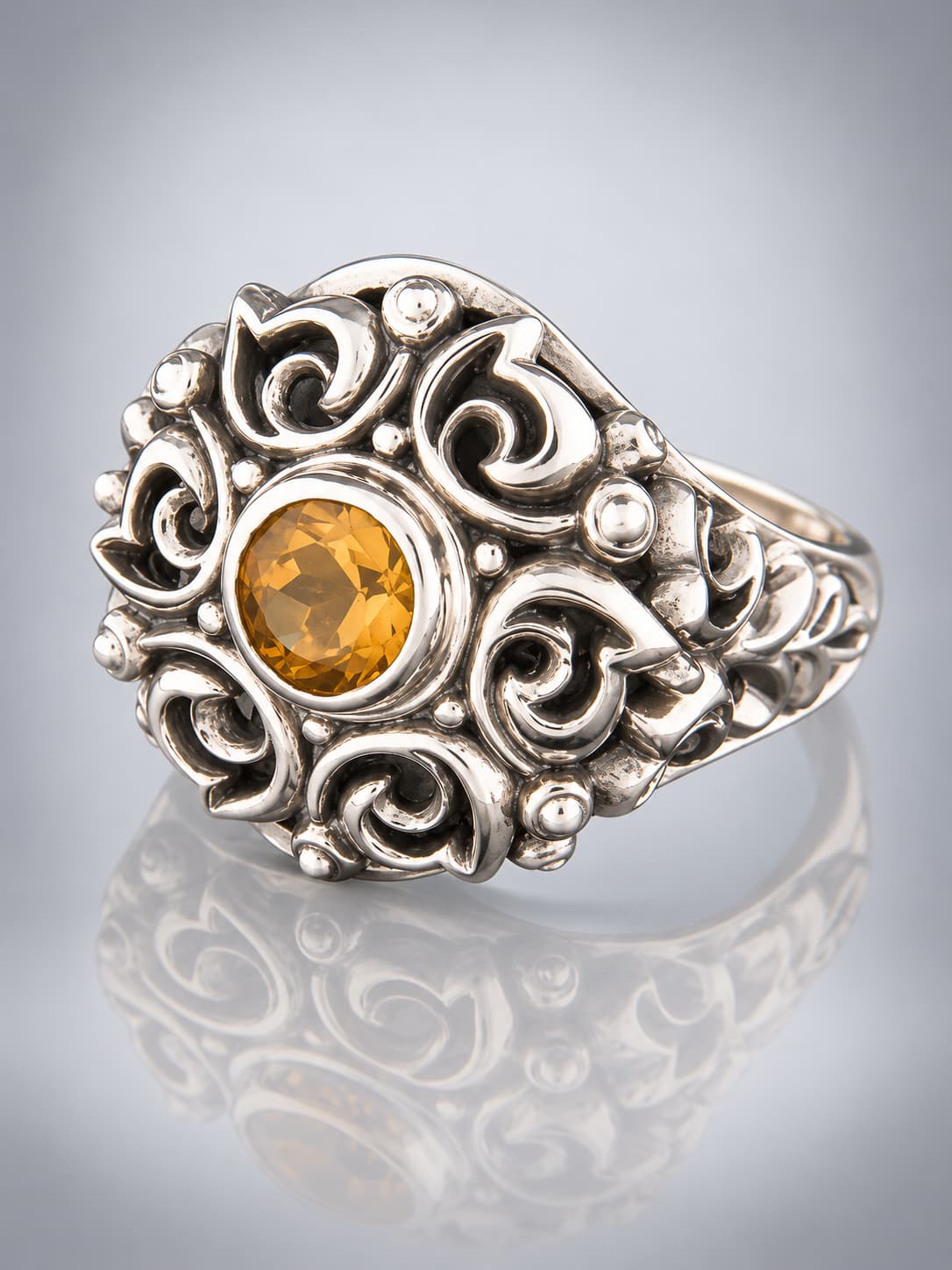 Citrine faceted sterling silver ring