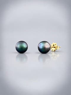 6mm dark Pearl stud Earrings - Gold - YD6ZG