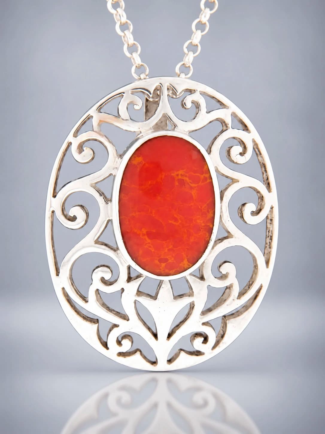 Red Coral sterling silver pendant