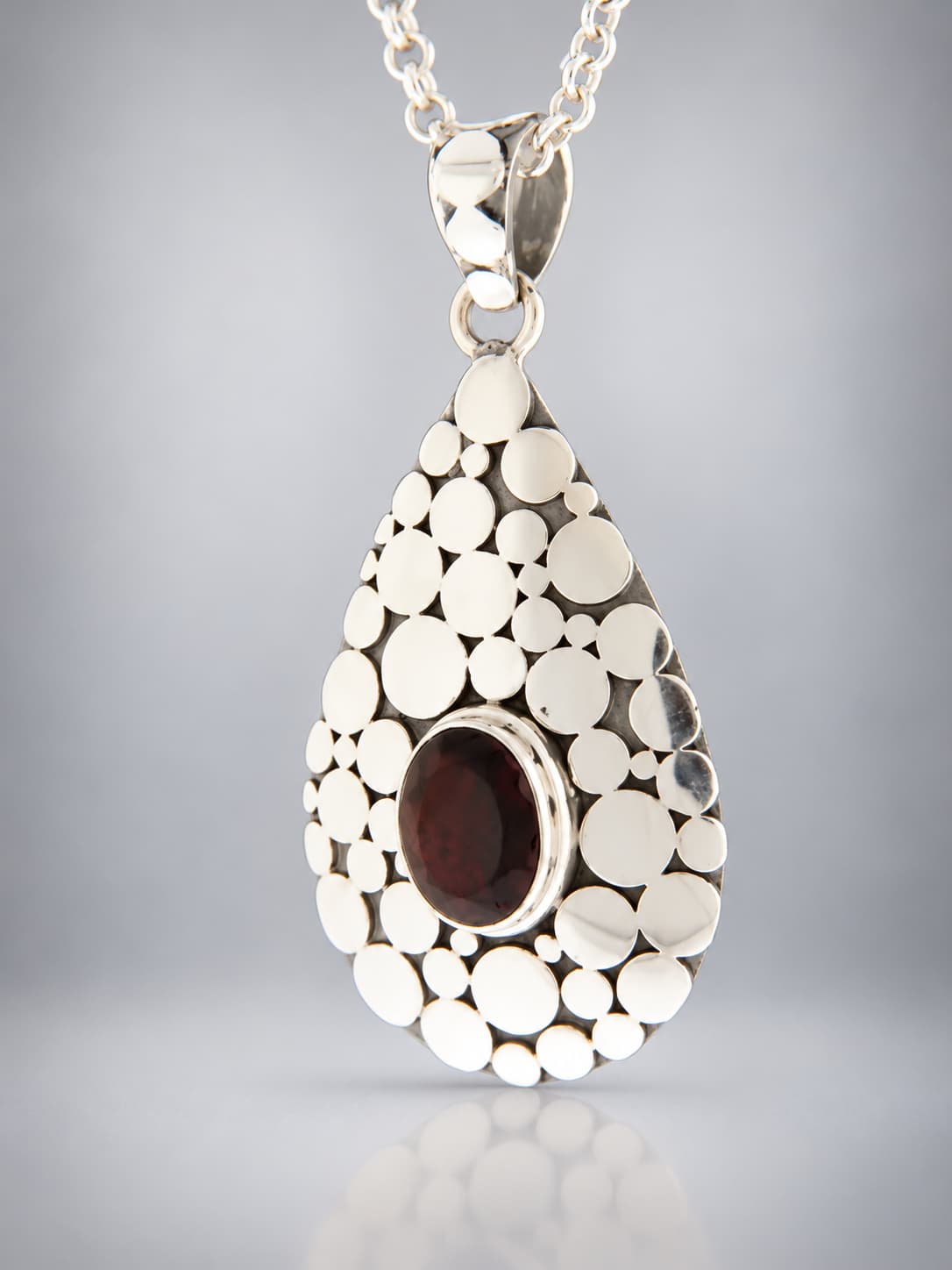 Garnet Pendant - Sterling Silver