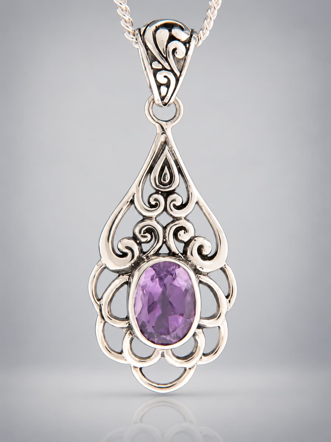 Faceted Amethyst Pendant sterling silver