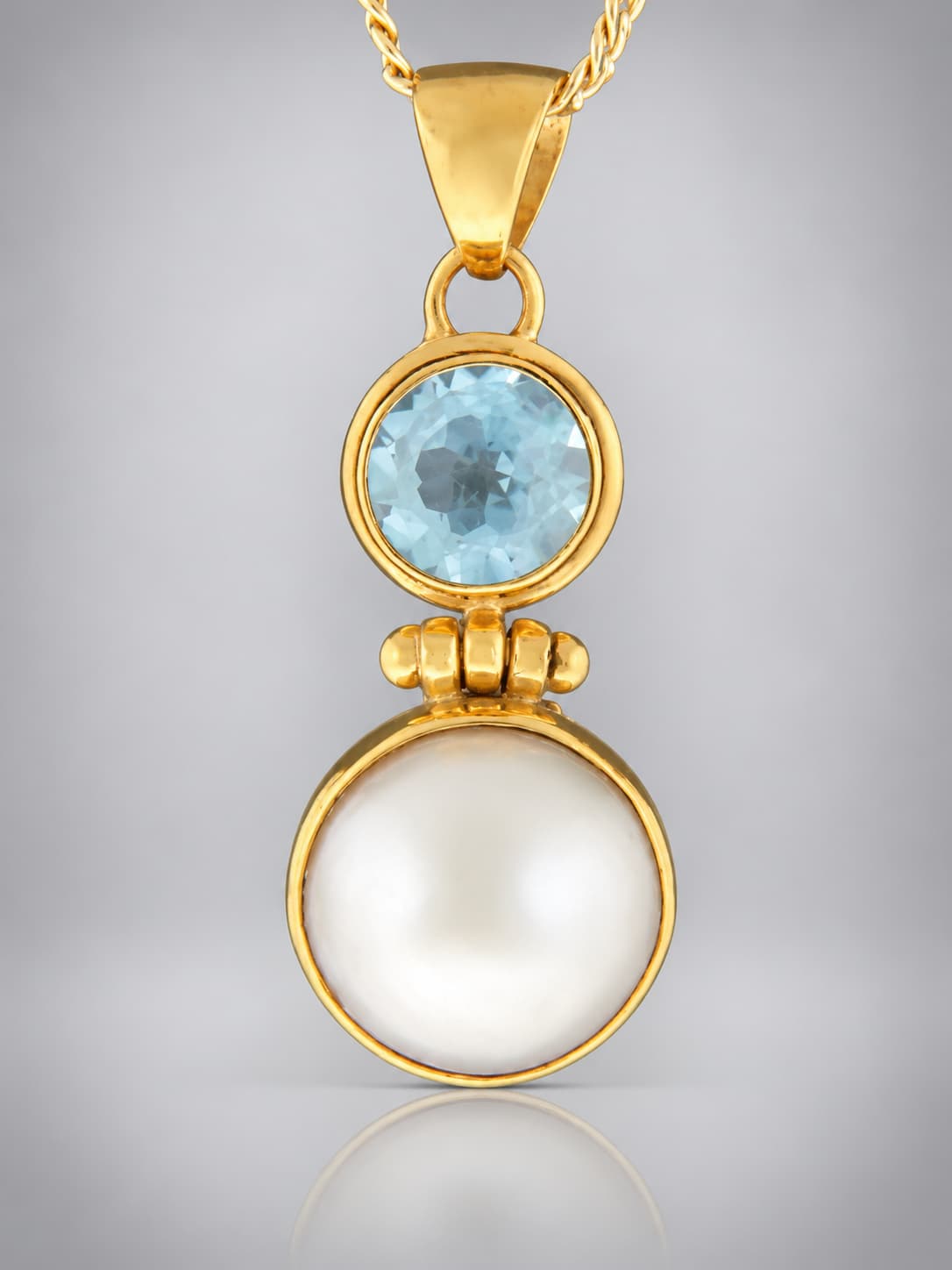 Blue Topaz Pendant with Pearl - Gold Vermeil