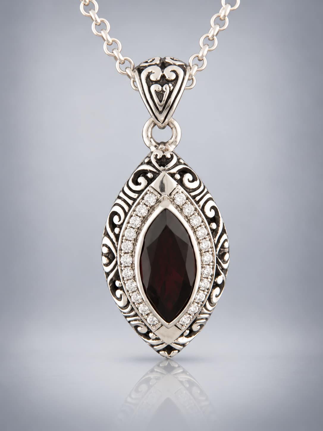 Garnet Pendant - Sterling Silver