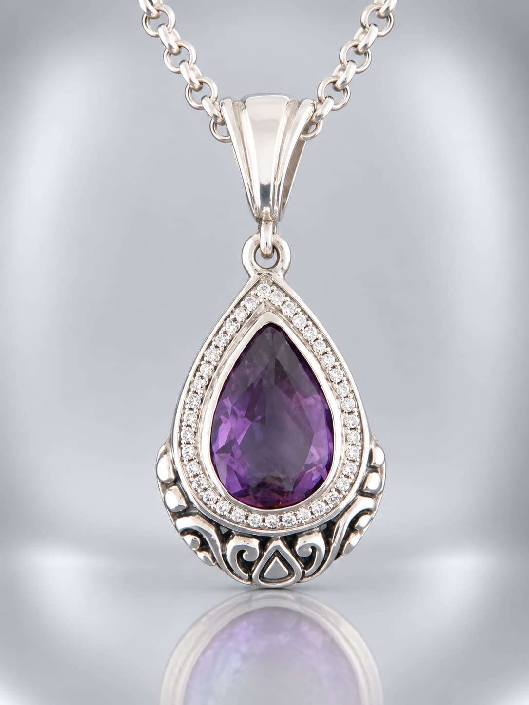 sterling silver faceted amethyst pendant